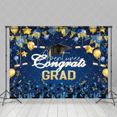 Aperturee - Blue Gold Balloon Ribbon Student Graduation Backdrop